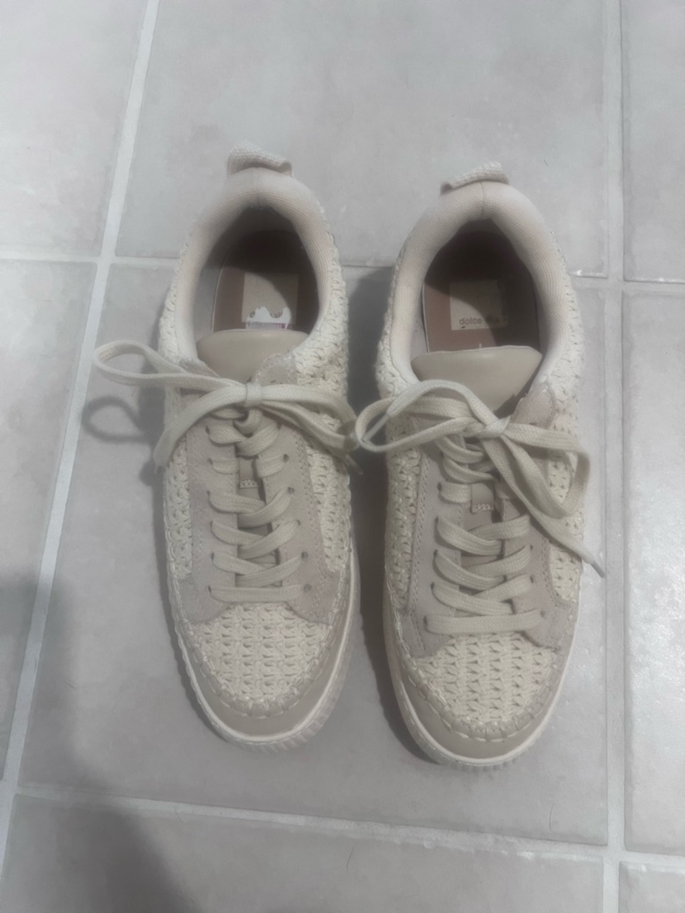 Dolce Vita Cream Woven Lace-Up Sneakers